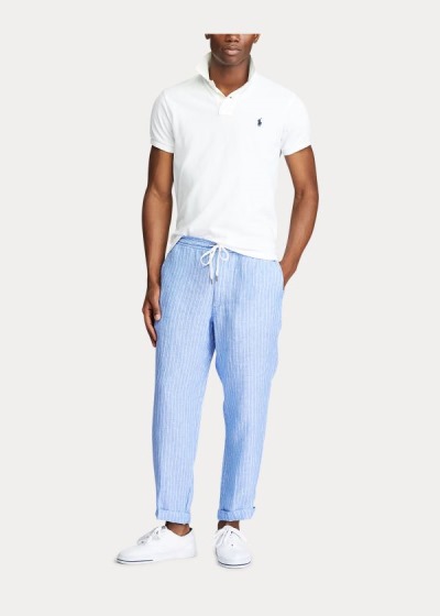 Pantalones Polo Ralph Lauren Hombre Azules / Blancos - Relaxed Fit Striped Linen - WTMOU5731